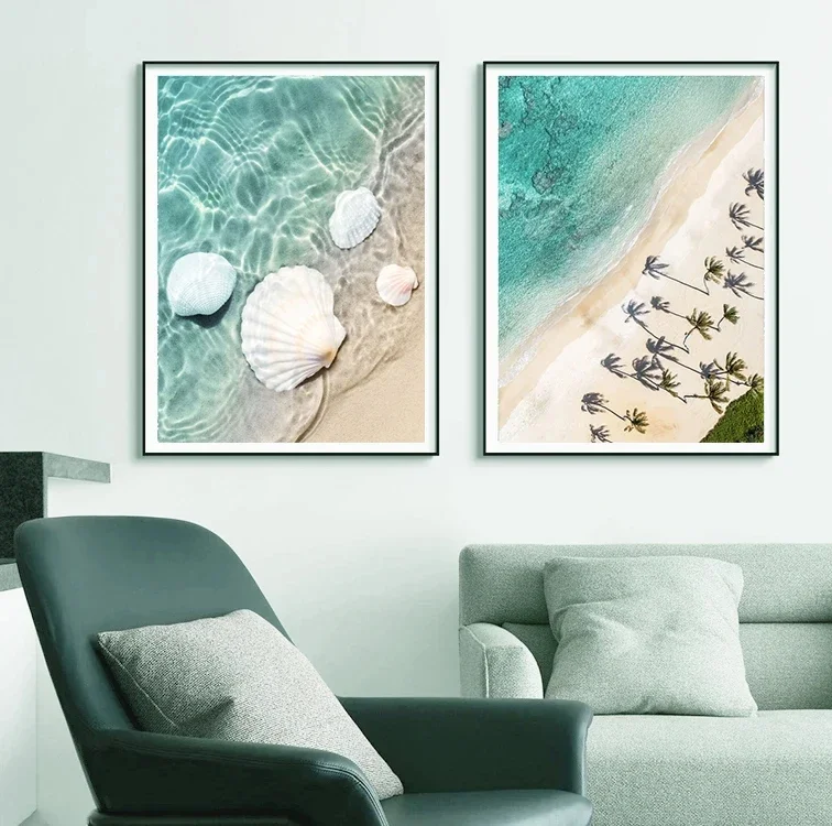 مشهد الشاطئ الأخضر المناظر البحرية المشهد الجمالي قماش اللوحة الملصقات والمطبوعات جدار صورة فنية لتزيين غرفة المعيشة #3