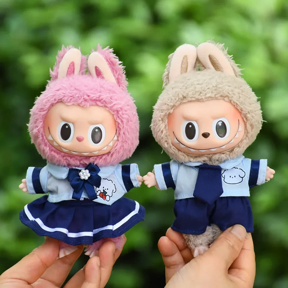 17cm mini roupas de boneca de pelúcia acessórios para coreia kpop exo labubu ídolo bonecas uniforme estudante dos desenhos animados macacão roupas