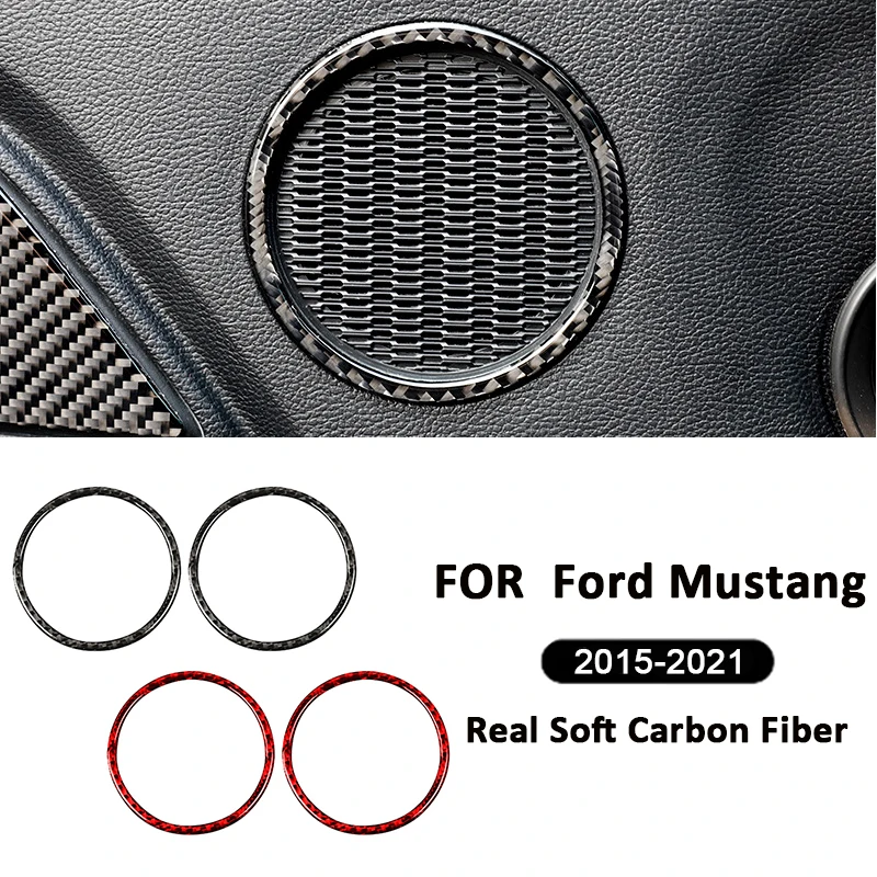 

2PCS Carbon Fiber Car Door Radio Speaker Ring Cover Frame Interior Decoration Sticker For Ford Mustang 2015-2021 Accessories