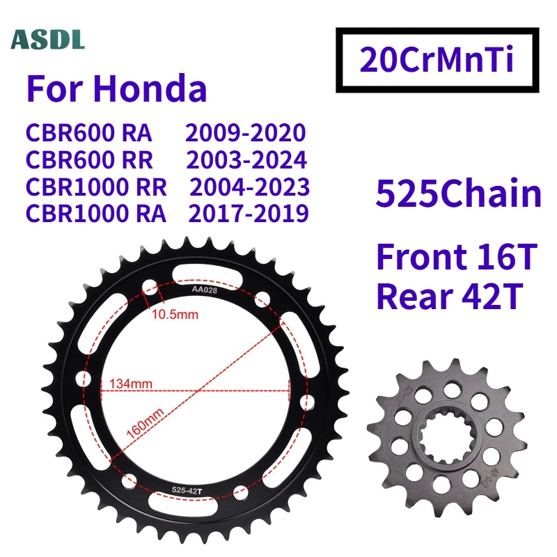 

525 42T 16T Front Rear Sprocket For Honda CBR600 CBR600RR PC40 CBR600RA 2003-2024 CBR1000RR Fireblade SC77 SC 57 59 CBR 600 1000