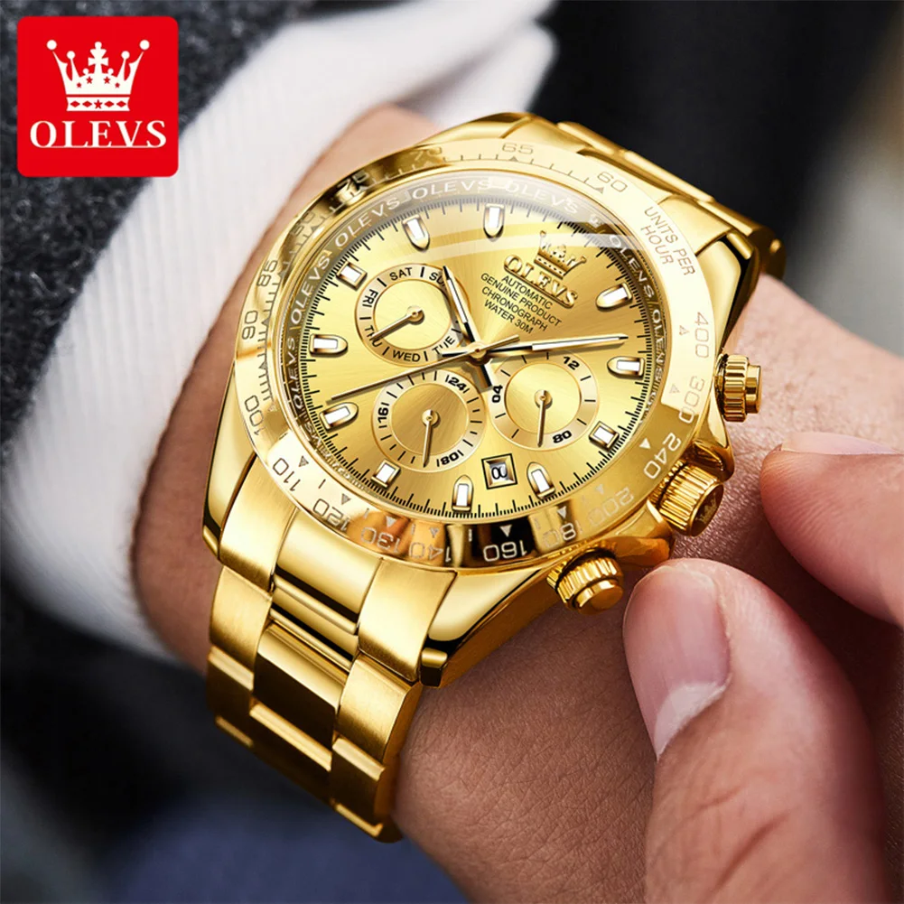 OLEVS 6638 オリジナル機械式メンズ腕時計 ステンレススチール 防水 夜光 曜日カレンダー表示 自動巻き腕時計 メンズ向け