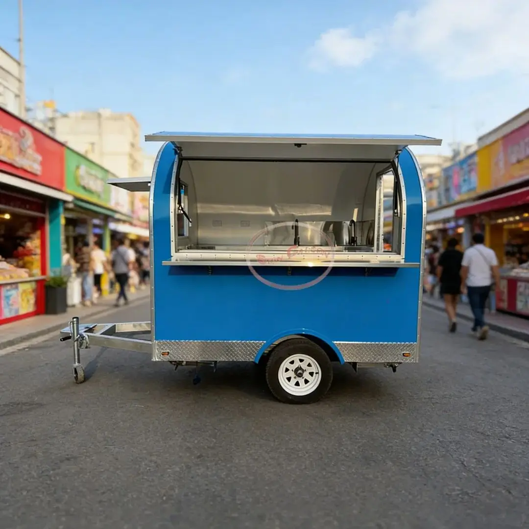 

Fiberglass Mobile Food Trailer, Stainless Steel Kitchen Cart, Street BBQ Ice Cream Fast Food Business