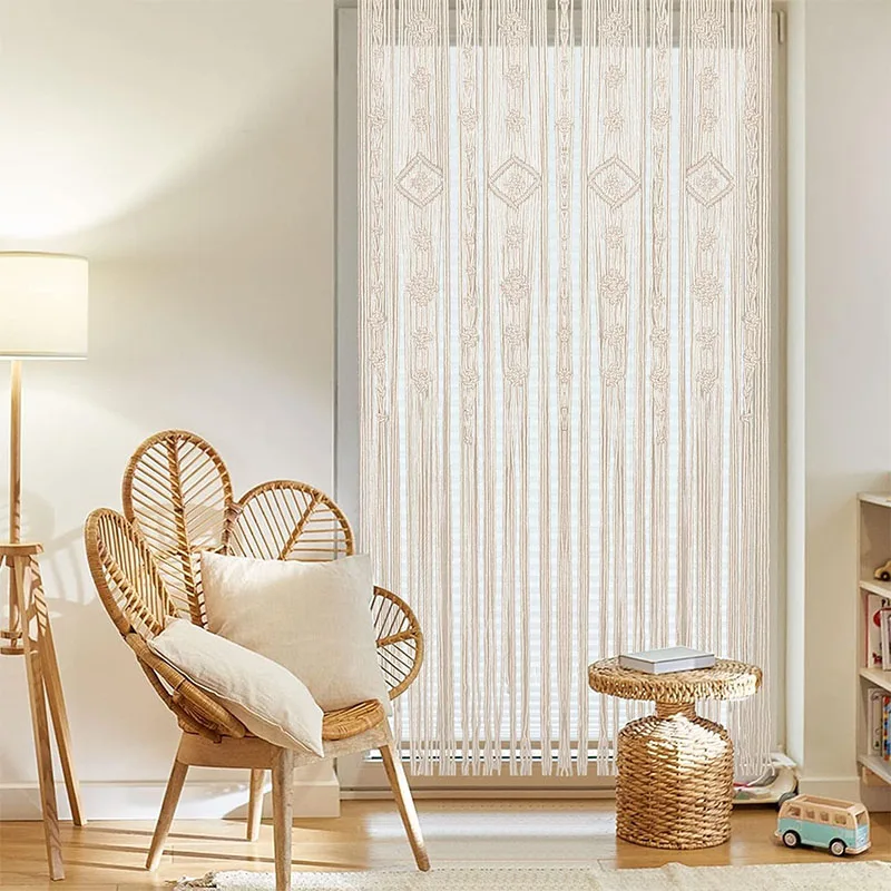 

Boho Macrame Window Curtain Room Divider Doorway Curtain Handmade Large Macrame Wall Hanging For Home Wedding Backdrop Decor