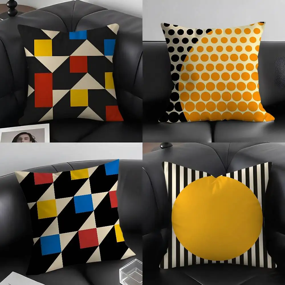 

Abstract B-Bauhaus Geometry Pillow Case Home Dorm Chair Back Short Plush Double-sided Printing Office Nap Time Cushion Cover