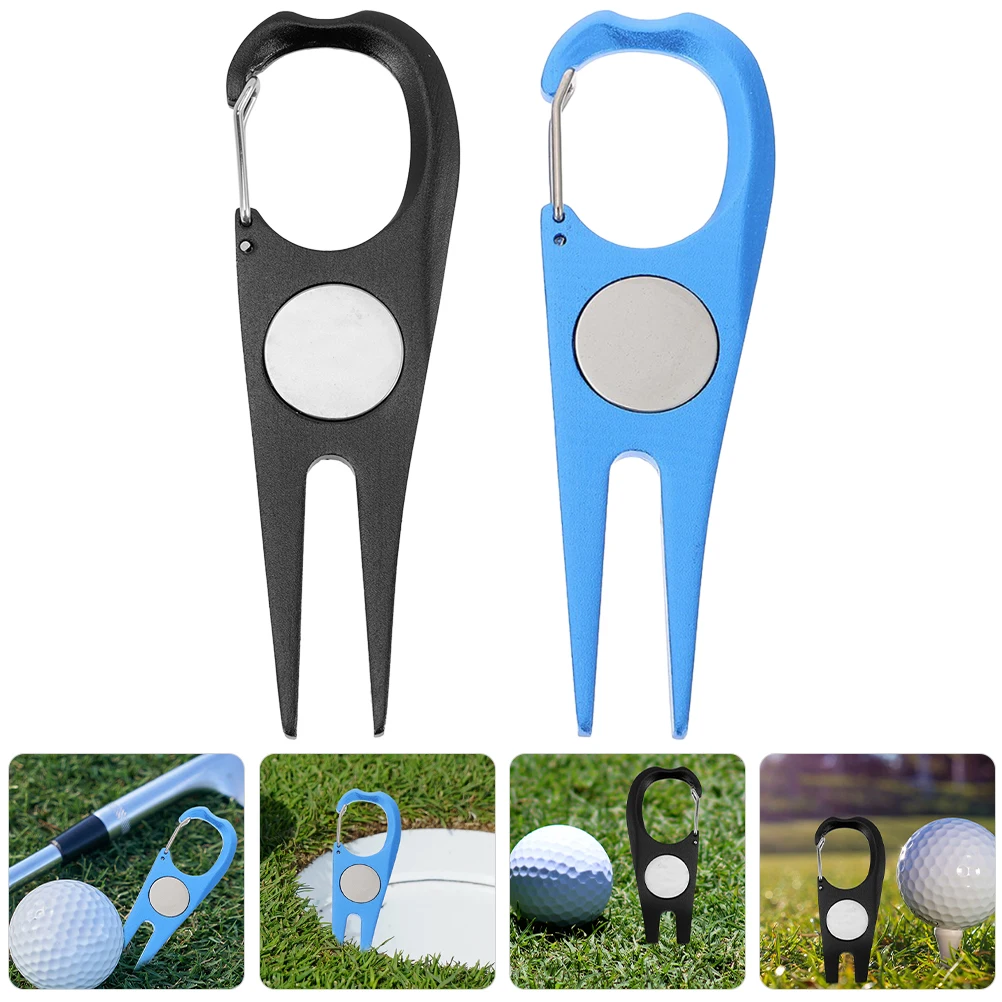 

2Pcs Golf Divot Repair Tool With Ball Marker Pitch Mark Fork Golf Pitchfork Hot Sale Golf Greens Fork Turf Repair Tool Putting