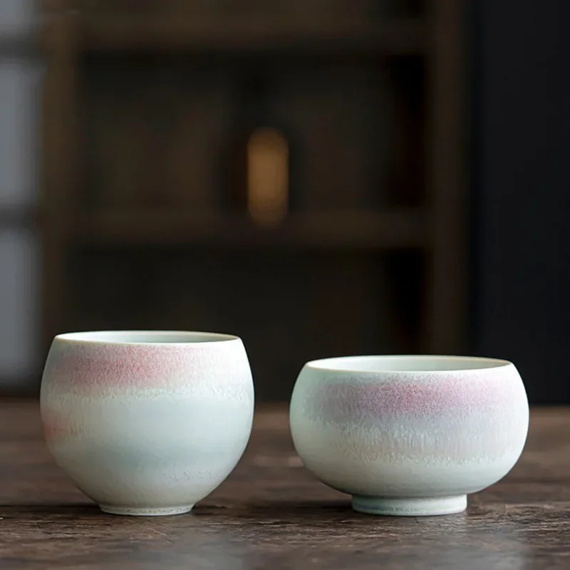

Kiln Change Pink And Green Chinese Cups Ceramic Opening Beautiful Tea Cup Set Teaware Mugs For Tea Ceremony Japanese Teacup