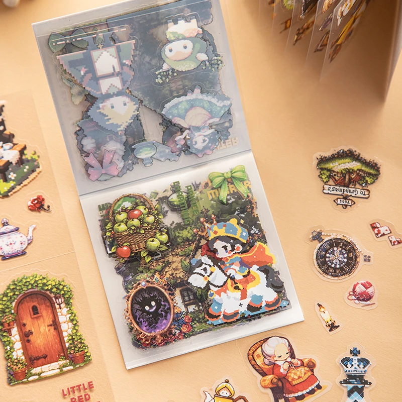

4 Books Retro Pixel Art Sticker Book, Versatile Story-Telling Decals for K-pop Photocards & Crafts