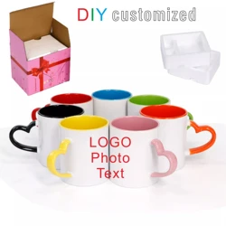 Ceramic Mug DIY Photo Heart Shape Handle and Inside Colors Milk Coffee Cup Customized Pictures LOGO Name Text Creative Cut Gifts