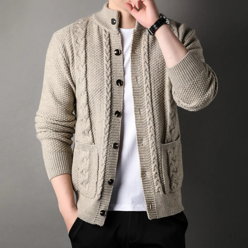 

Vintage Jacquard Loose Sweater Men'S Casual Cardigan Autumn Winter New Thick Knitted Cardigan Middle-Aged And Young Men