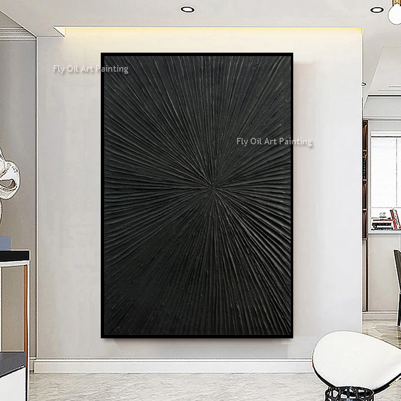 

Abstract Hand Drawn Black Gray Simplism Home Wall Art Items Original Design Pure Black Texture Thick Oil Painting For Decor As G