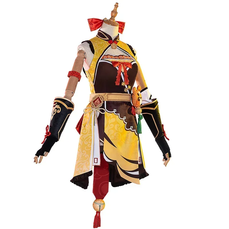 Anime Genshin Impact Xiangling Cosplay Traje para Mulheres, Peruca, Vestido, Roupa de Halloween, Uniforme, Xiang Ling Traje, Adereços