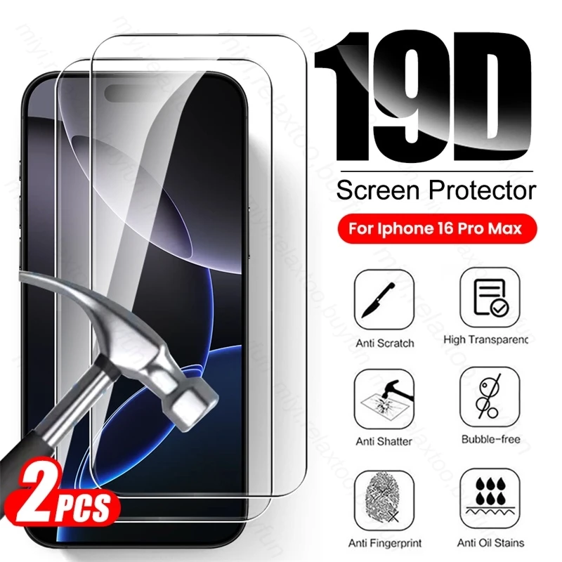 2Pcs 19D Tempered Glass For iPhone 16e 16 Pro Max ProMax Plus i Phone 16Pro 16ProMax HD Crystal 9H Anti-Scratch Cover iPhone16e