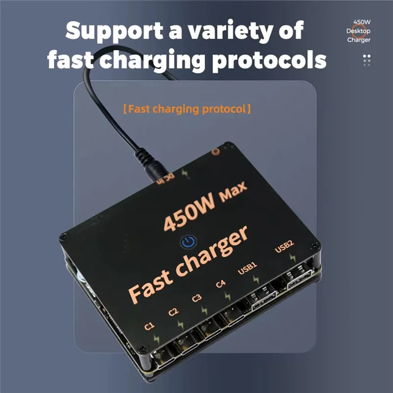 450W Six-Way High Power Simple CNC Quick Charge Indicator Shell Mechanical Style Fast Charging Desktop Charger-B12B