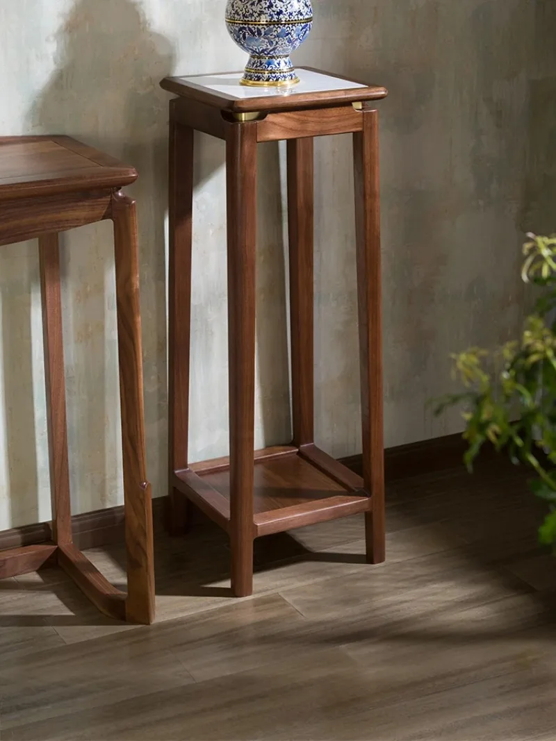 

Qianli Jiangshan New Chinese Solid Wood Flower Frame North American Black Walnut Solid Wood Wooden Frame and Modern Platform