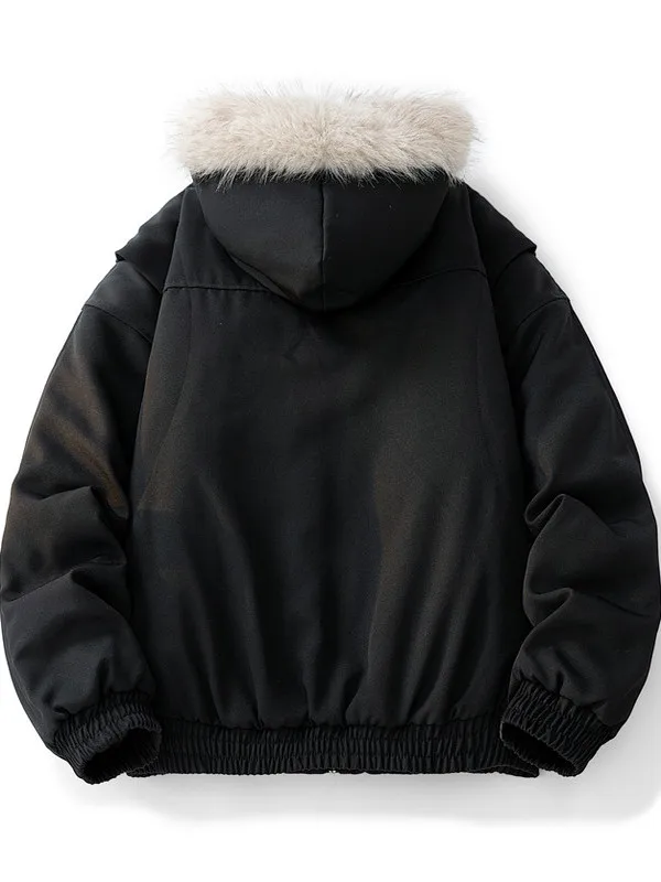 ملابس خارجية من القطن للرجال ثقيلة الوزن بتصميم نسر جبل بغطاء للرأس من الفرو المزيف ملابس خارجية للزوجين ذات ملمس راقي