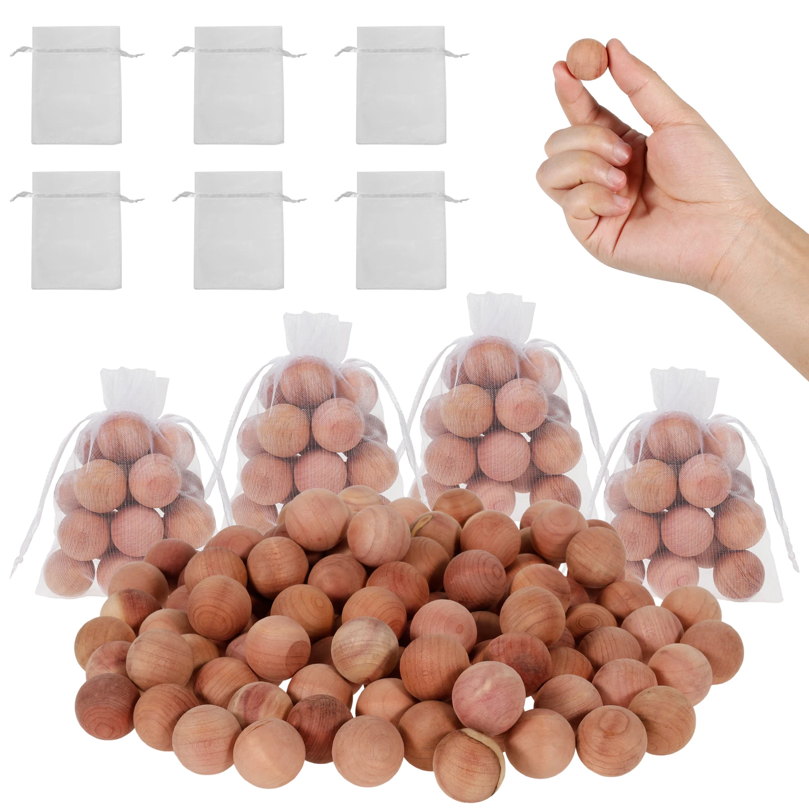 100 Pack Moth Ball Safe Cedar Wood Moth Repellent Natural Cedar Balls for Wardrobes Drawers Shoe Cabinets with 10 Mesh Bags