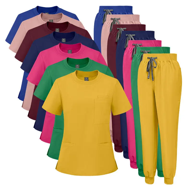 two-piece-workwear-with-solid-color-half-zipper-round-short-sleeved-top-and-pants-suitable-for-doctors-and-nurses-frosted-suit
