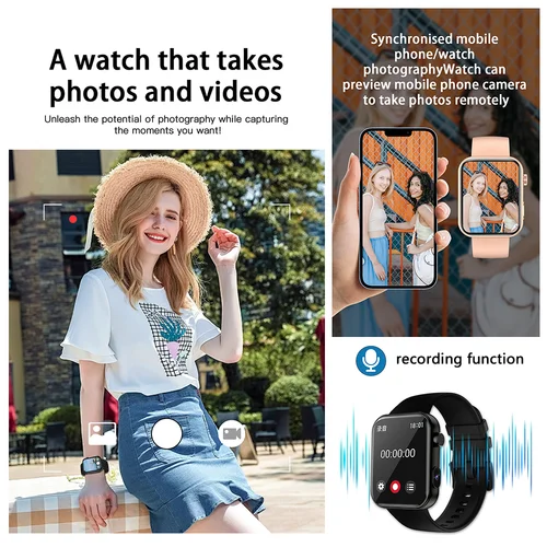 Imagen 2 del producto 2025 nuevo reloj inteligente hombres mujeres cámara tomar fotos grabar vídeo Monitor de salud deportes Fitness impermeable BT llamada Smartwatch