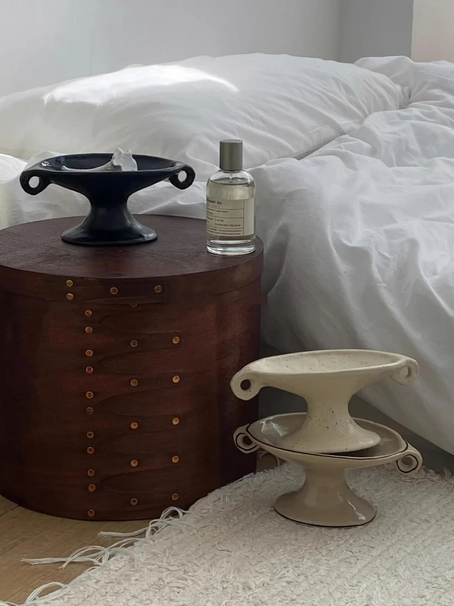 Leichte Luxus Retro-Stil Keramik Material Aufbewahrung stablett handgemachte Home Decoration Shooting Prop Desktop Obstschale schwarz Tablett