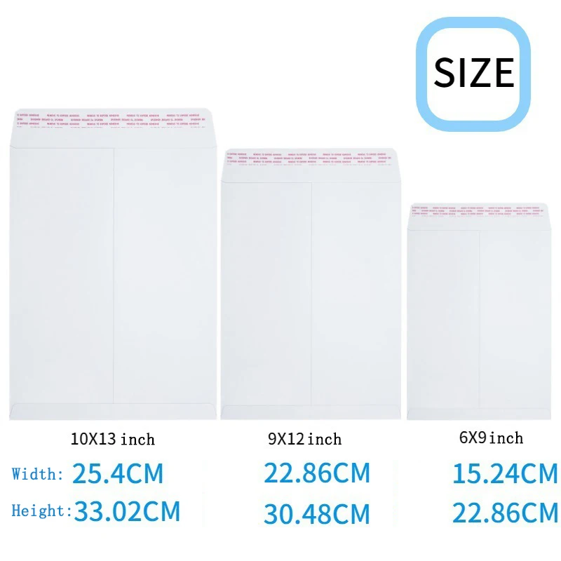 100PCS Blank White Paper Envelope Self Adhesive Envelope Bag Large Size File Storage Bags Gift Packaging Envelopes Stationery