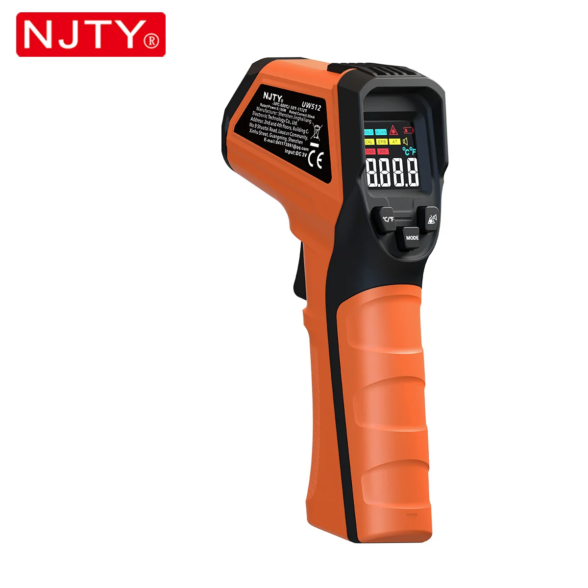 UW512 Infrared Thermometer Color Display Non Contact Temperature Gun -50 to 600 ℃ Adjustable Emissivity Max /Min Mode for Home