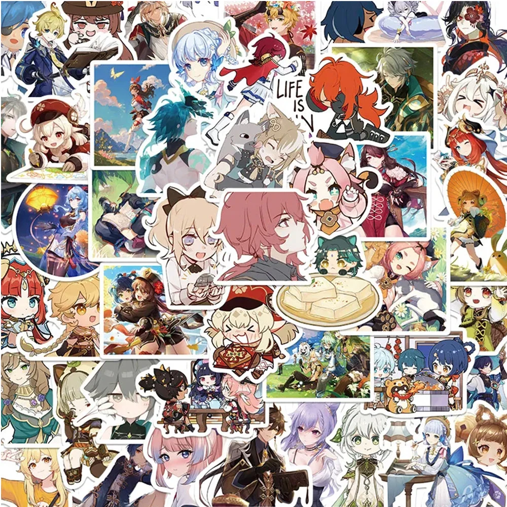 

10/30/50/120pcs Kawaii Game Anime Genshin Impact Stickers Cartoon Decals Kids Toy Laptop Phone Notebook Car Decoration Sticker