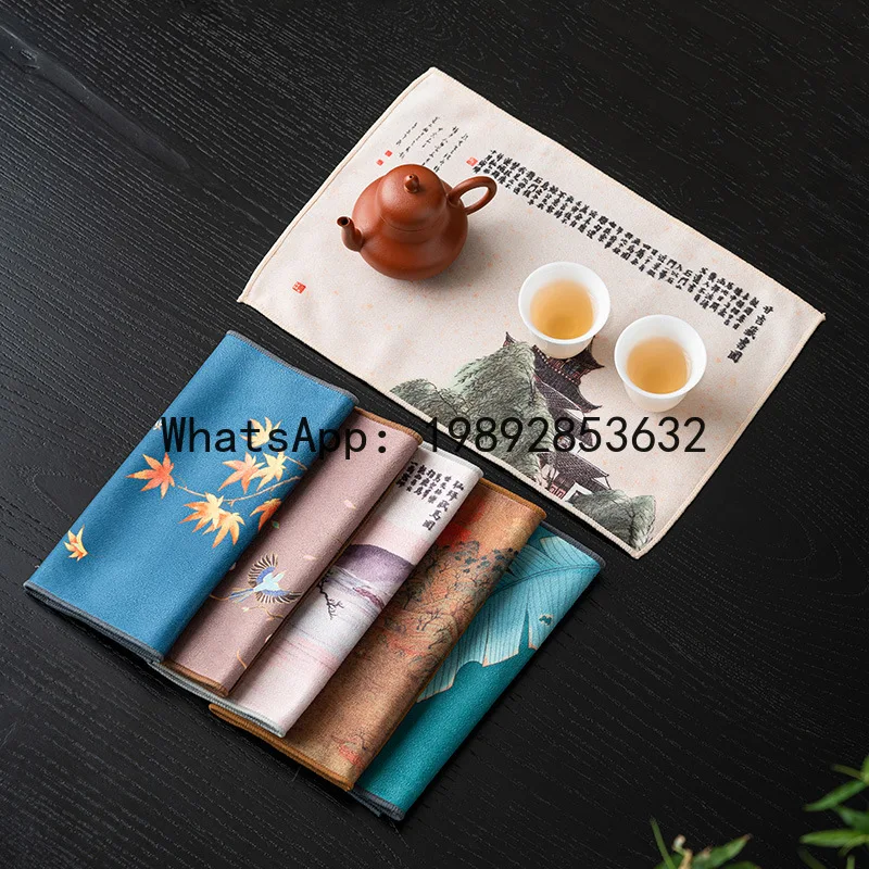 

a-16 painted tea cloth absorbent tablecloth Chinese tea set accessories teapot rag