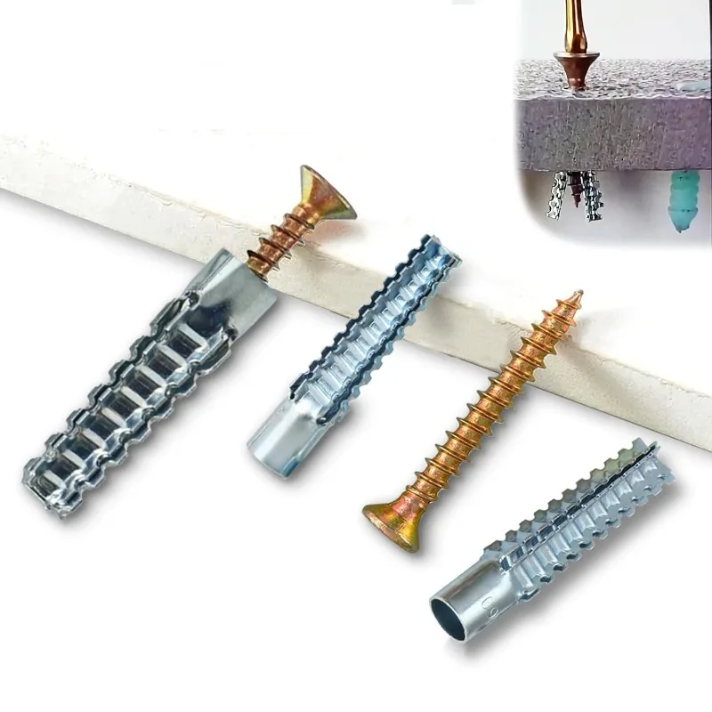 Heavy Duty Steel Wall Anchor with Screws Kit Metal Tube Expansion Self Tapping Screw Drywall Drilling Plug Fastener Bolt Anchors