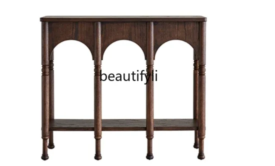 French retro solid wood, facing the door at home, medieval living room partition cabinet, sofa stopper cabinet