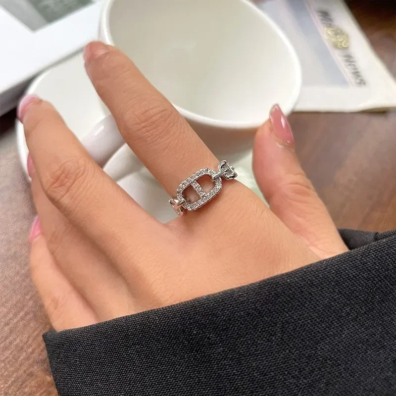 Water diamond letter CD ring, couple opening gold-plated, adjustable pair ring accessory