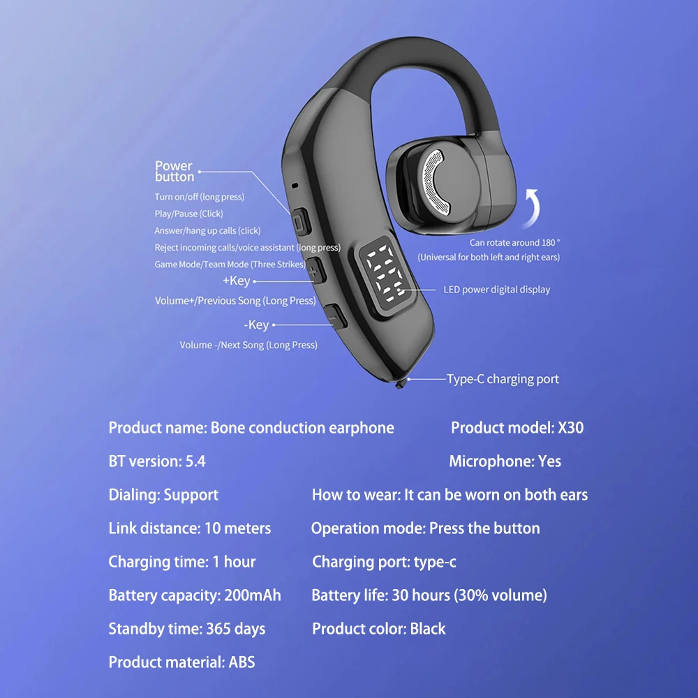 Auriculares inalámbricos Bluetooth con micrófono manos libres, cascos de conducción ósea, auriculares con reducción de ruido para iPhone Xiaomi