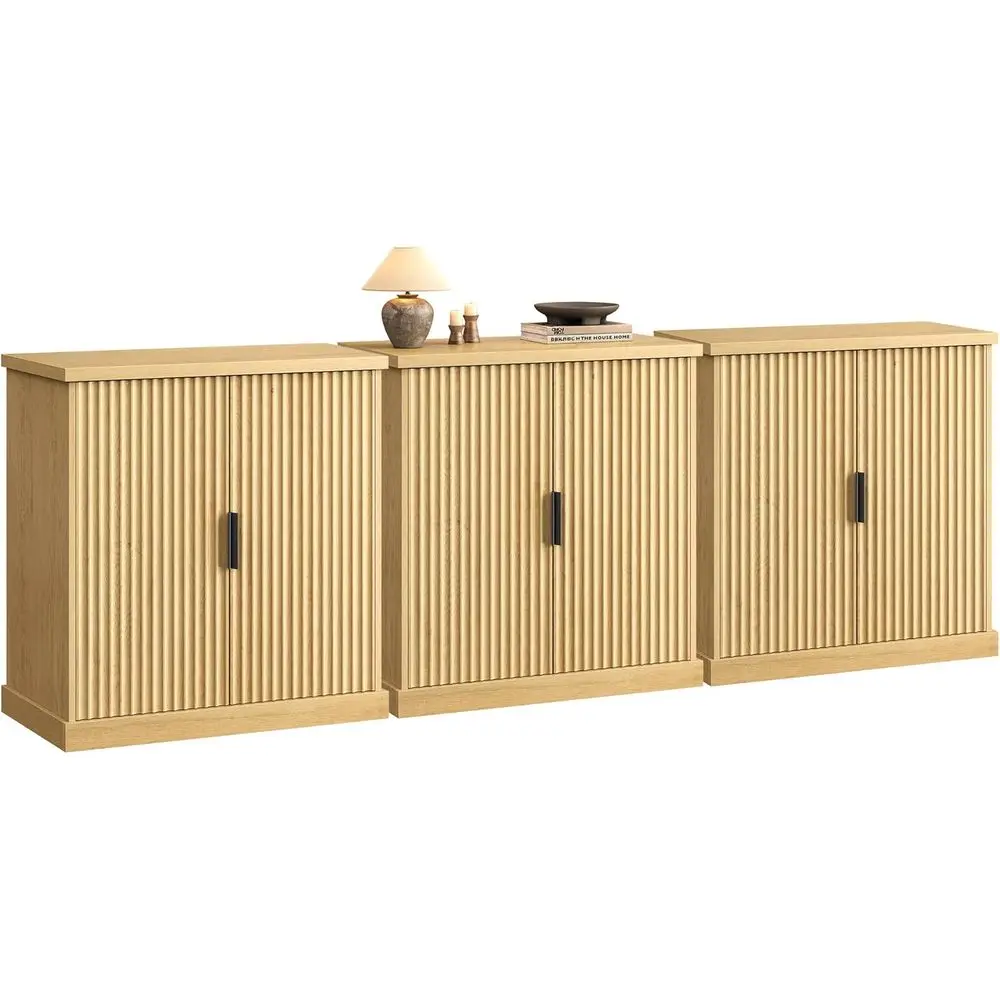 3-Piece Oak Beige Dining Set with Adjustable Shelving and Sideboard, 15.8x29.9x31.5 Inches