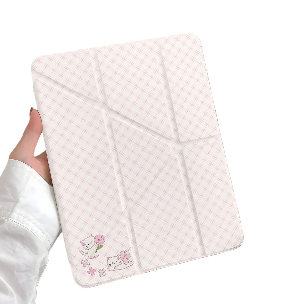 Floral Kitten Pen Slot Tablet Case For Mini7 6 iPad Pro2024 2022 2021 2020 2019 2018 2017 11 10 9 8 7 6 5 Air7 6 5 4 3 2 1 Cover