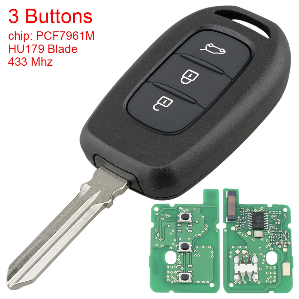 

433MHz 3 Button Car Remote Key Fob Shell Fit for Renault Sandero Trafic Dacia Duster Logan Key Case PCF7961M Chip HU179 Blade