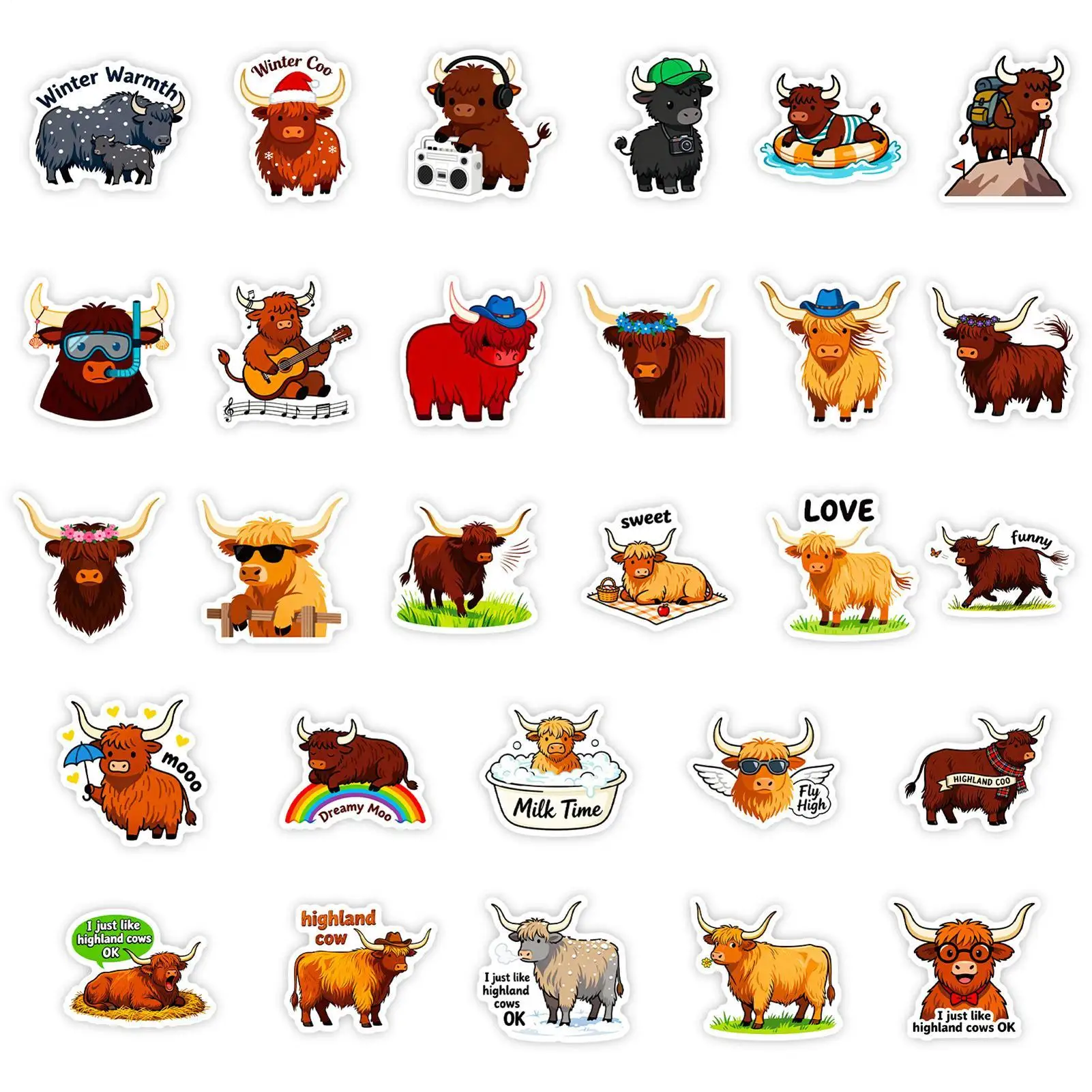 بقرة طباعة ملصقات 56 قطعة مقاوم للماء لطيف الديكور الشارات ملصقات الحيوان للأطفال حفلة الكبار سكرابوكينغ عيد الميلاد #4