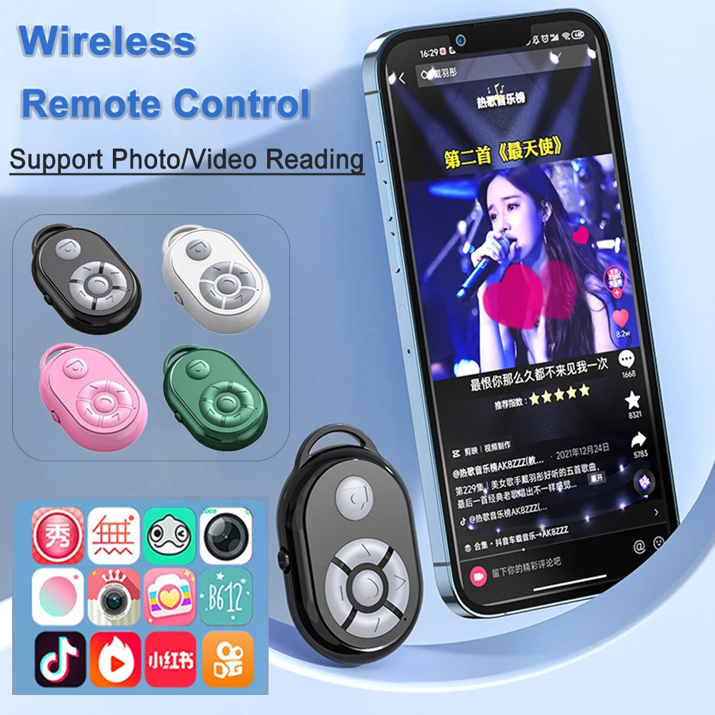 Wireless Bluetooth Remote Control for Xiaomi/iPhone/Huawei Smart Phone Camera Shutter Release Video Remote for Tiktok/Youtube