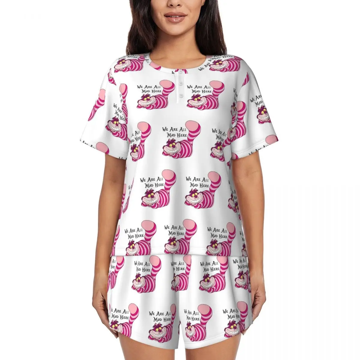

Alice In Wonderland Cheshire Cat Pajamas Set for Women Short Sleeve Sleepwear Loungewear 2 Piece Pjs