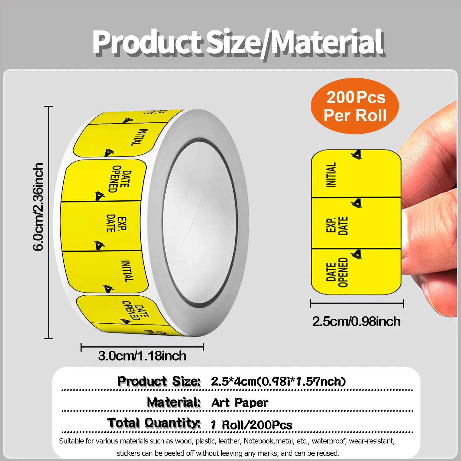 1 لفة (200 قطعة) تاريخ مفتوح/EXP. التاريخ/ملصقات أولية مع قلم أسود قابل للمسح 0.98*1.57 بوصة ملصقات مؤشر مخزن الفريزر لتاريخ الأمان