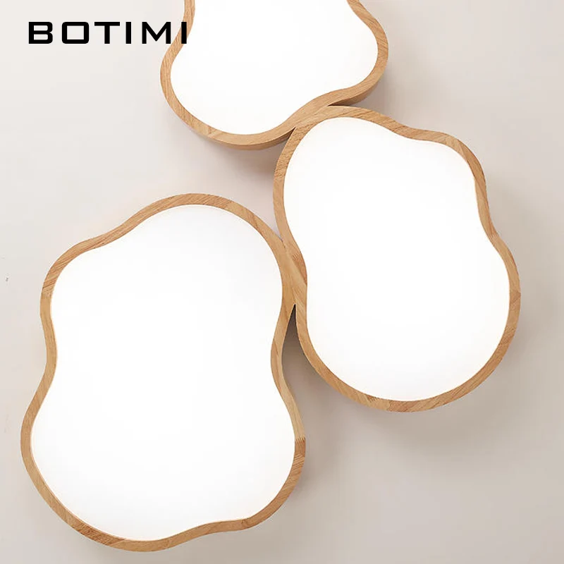 BOTIMI Natural Wood LED Ceiling Lights For Living Room Designer Wooden Surface Mounted Bedroom Lighting Modern Rooms Lamp