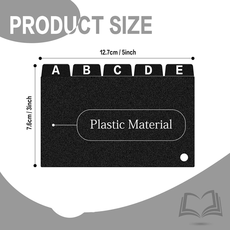 Divisores pretos do cartão do índice, tabela alfabética, organizador do cartão do índice, anel durável, 3x5, 62 PCes