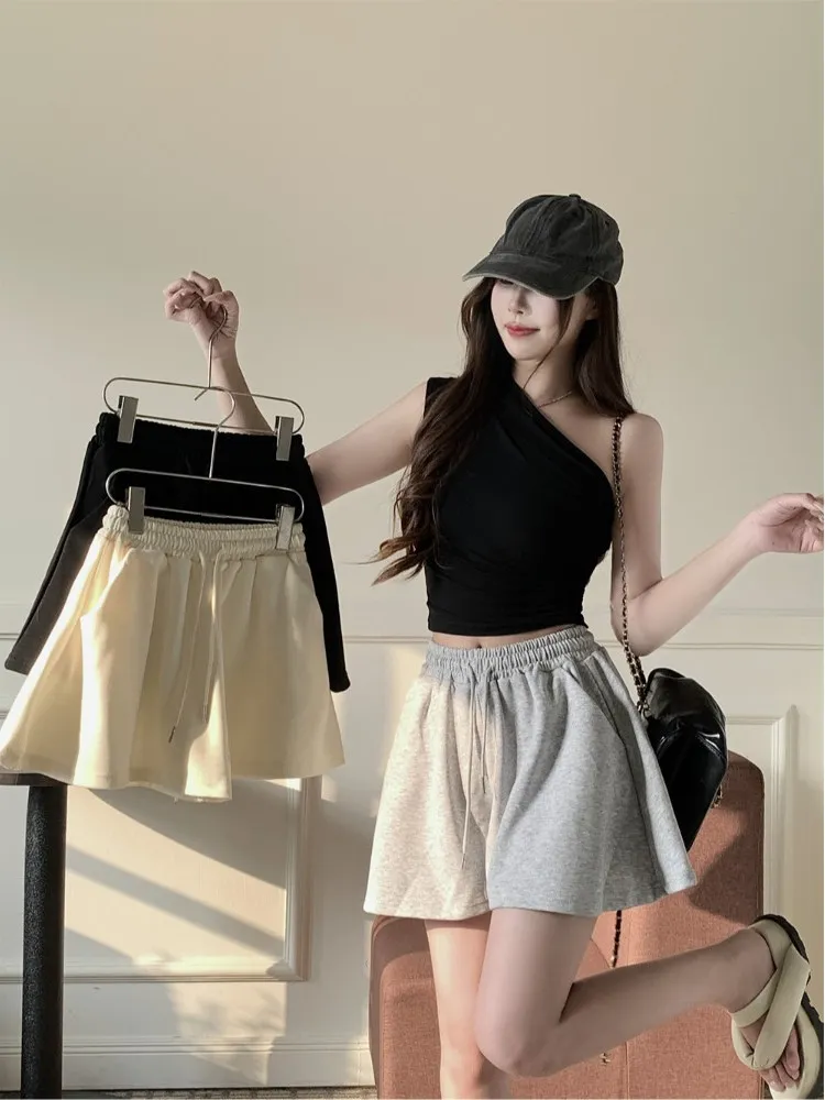 

Женские летние повседневные брюки с высокой талией, однотонные, свободные, прямые, широкие штанины, большие размеры, с завязками, маленькие размеры, облегающие, А-силуэт