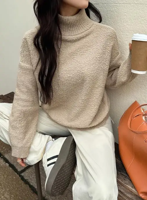 

2025 Autumn/winter Y2K Hot Girl Woolen High Collar Long Sleeve Sweater Women's Wear
