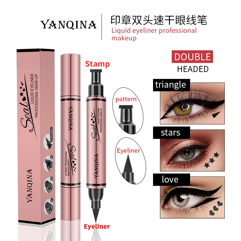 Doppelköpfiger Stempel-Eyeliner für Damen, großes Fassungsvermögen, flüssiges, schwarz geflügeltes Katzenaugen-Make-up-Werkzeug, wasserdicht für Augenschönheit