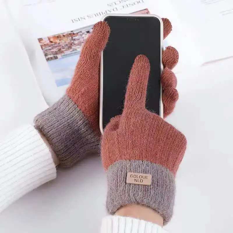 Women Warm Thick Plush Knitted Gloves Touch Screen Men Women Fashion Autumn Winter Keep Warm Riding Skiing Outdoor Gloves