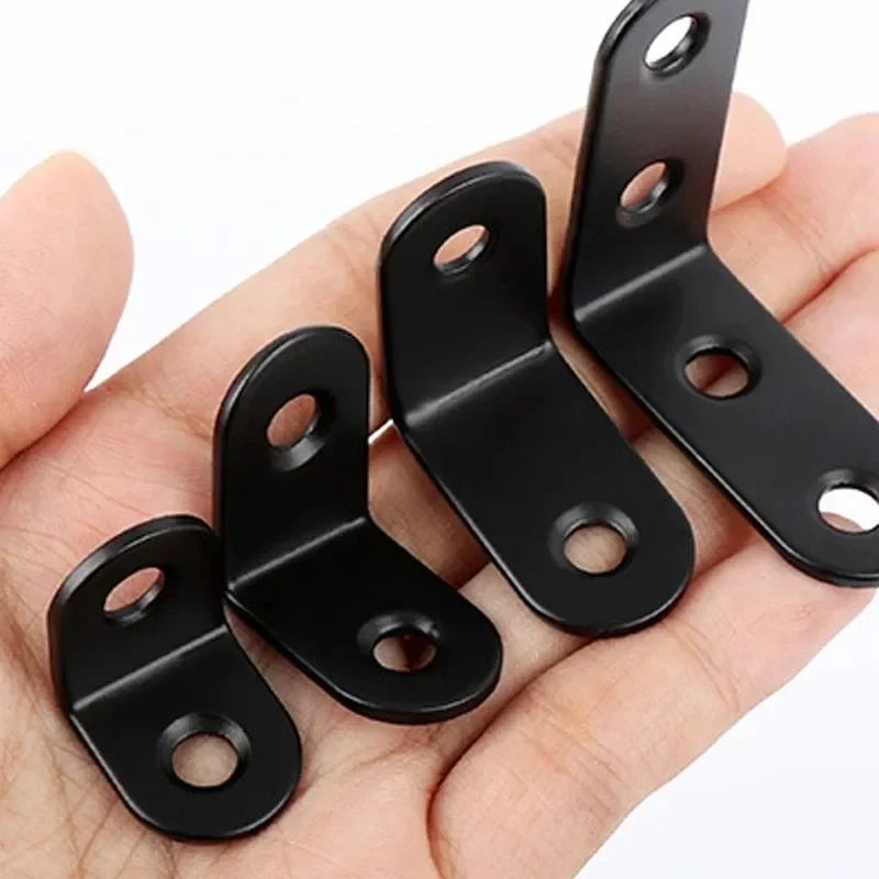 10pcs Stainless Steel Supporting Black L-Shaped Brackets With Fixing Right Angle Corners Brace Furniture Hardware