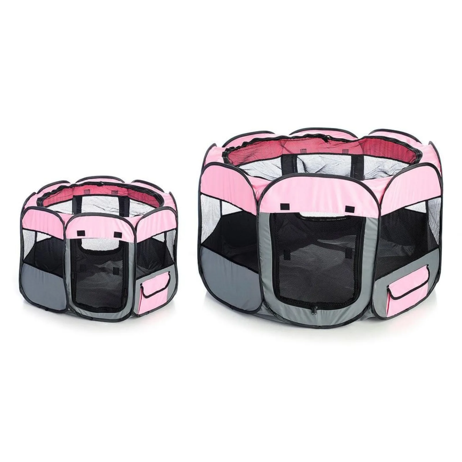 US All-Terrain Lightweight Easy Folding Wire-Framed Collapsible Travel Dog Playpen in Pink/Grey