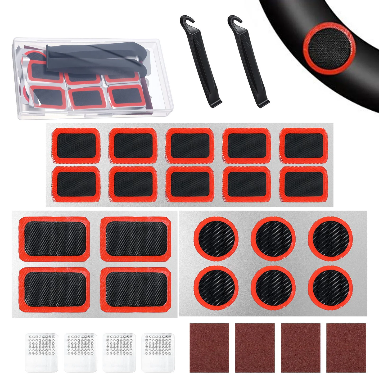 30Pcs Self-Adhesive Bike Tire Patch Repair Kit Portable Tool Box Universal for MTB Commuter Bicycle Motorcycle Inner Tube Emerge