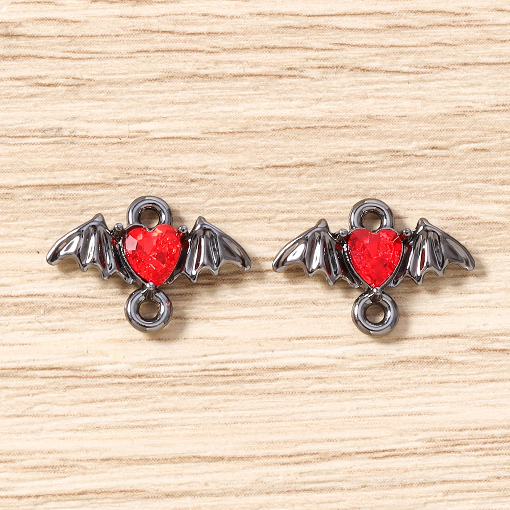5 Stück 15 x 11 mm niedliche bunte Kristall-Metall-Herzflügel-Anhänger-Verbinder für die Schmuckherstellung, Halsketten, Armbänder, DIY-Bastelbedarf – Detail 15