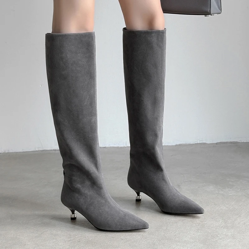 أحذية نسائية عالية موضة أشار تو أحذية بكعب الجلد المدبوغ أحذية الشتاء الفاخرة 2025 جديد مثير مصمم مضخات Mujer تشيلسي بوتاس #1