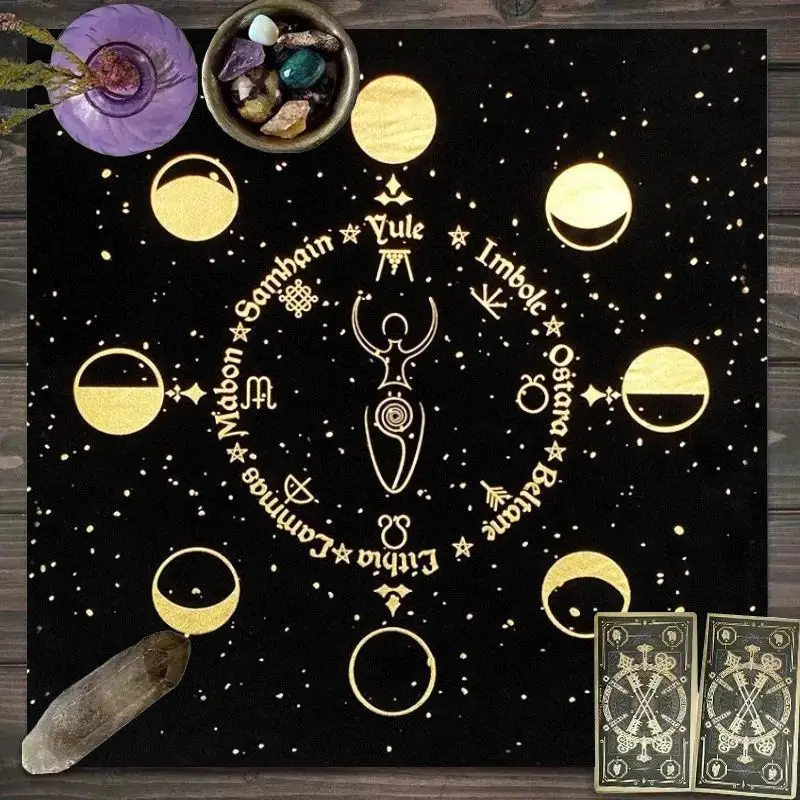 VIKAMA Infinite Symbol Double Moon Tarot Tablecloth Mysterious Divination Altar Cloth Ceremony Table Mat Background Cloth